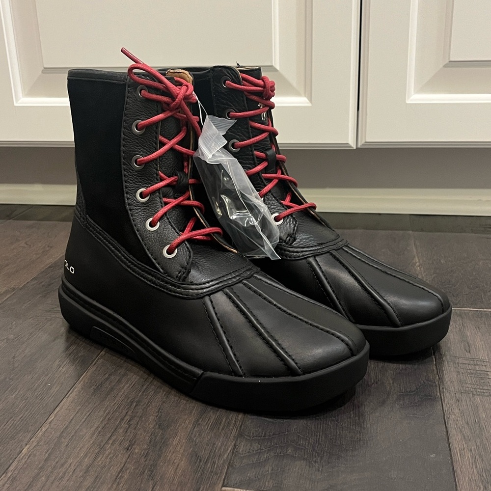 Polo Ralph Lauren Declan Winter Rain Duck Boots black leather Mens Size 9.5